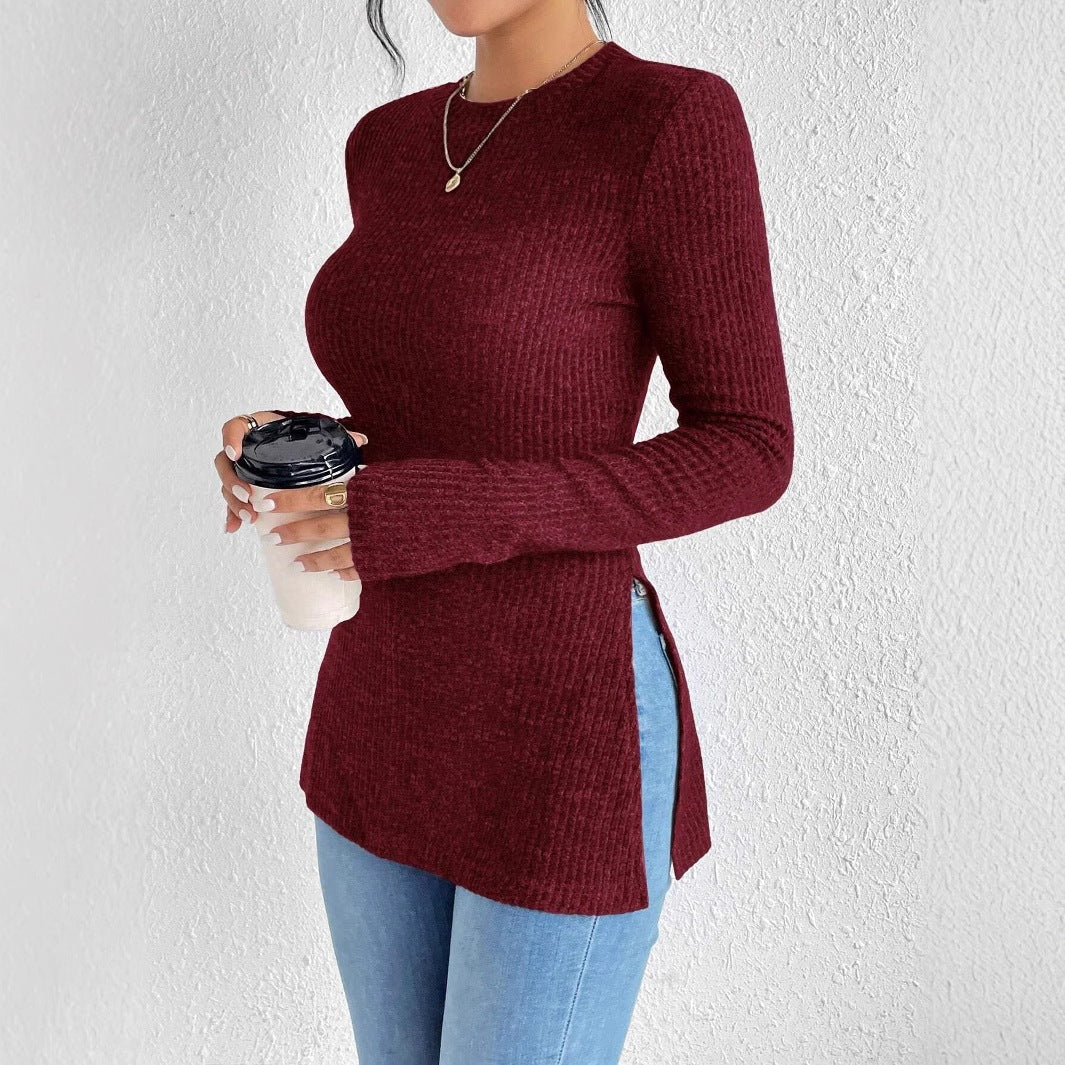 Haut femme en maille côtelée coupe ajustée