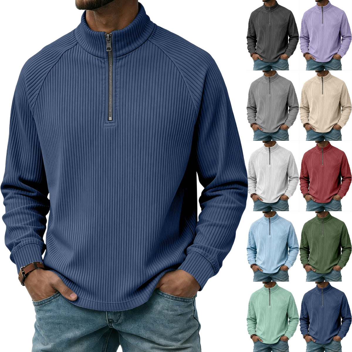 Polo homme zippé col montant rayures - vue principale - Ma boutique & co