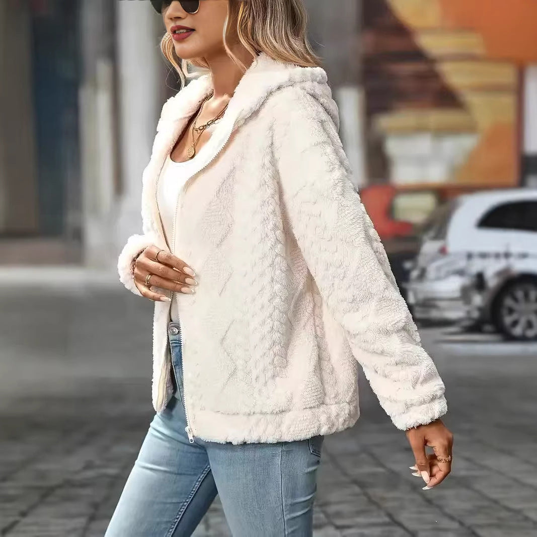Cardigan femme capuche polaire blanc laiteux - Ma boutique & co