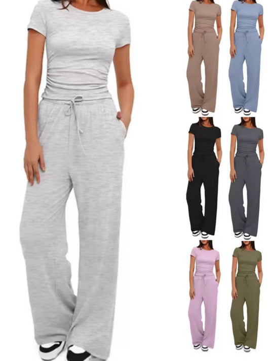 Ensemble 2 pièces femme haut plissé pantalon large - vue 1 - Ma boutique & co
