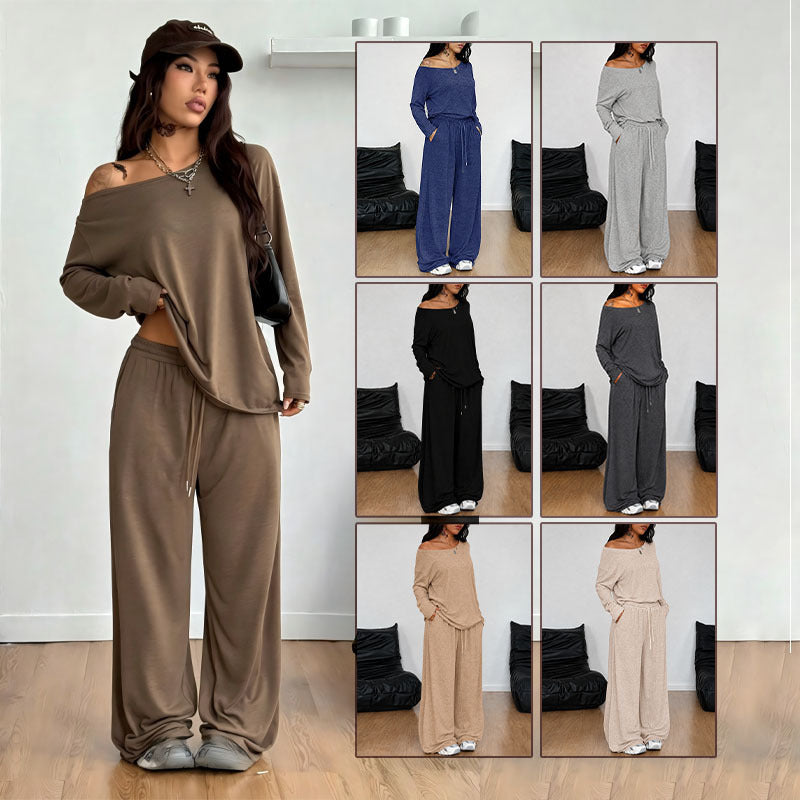 Ensemble 2 pièces femme t-shirt manches longues et pantalon large - vue principale - Ma boutique & co