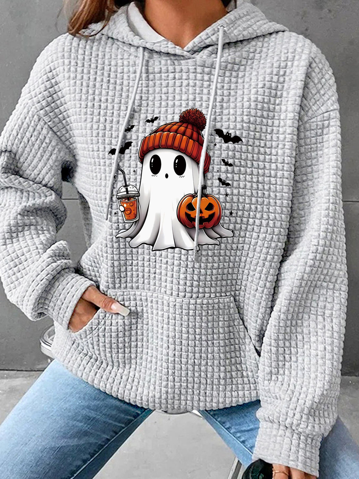 Sweat capuche Halloween femme gris - vue de profil