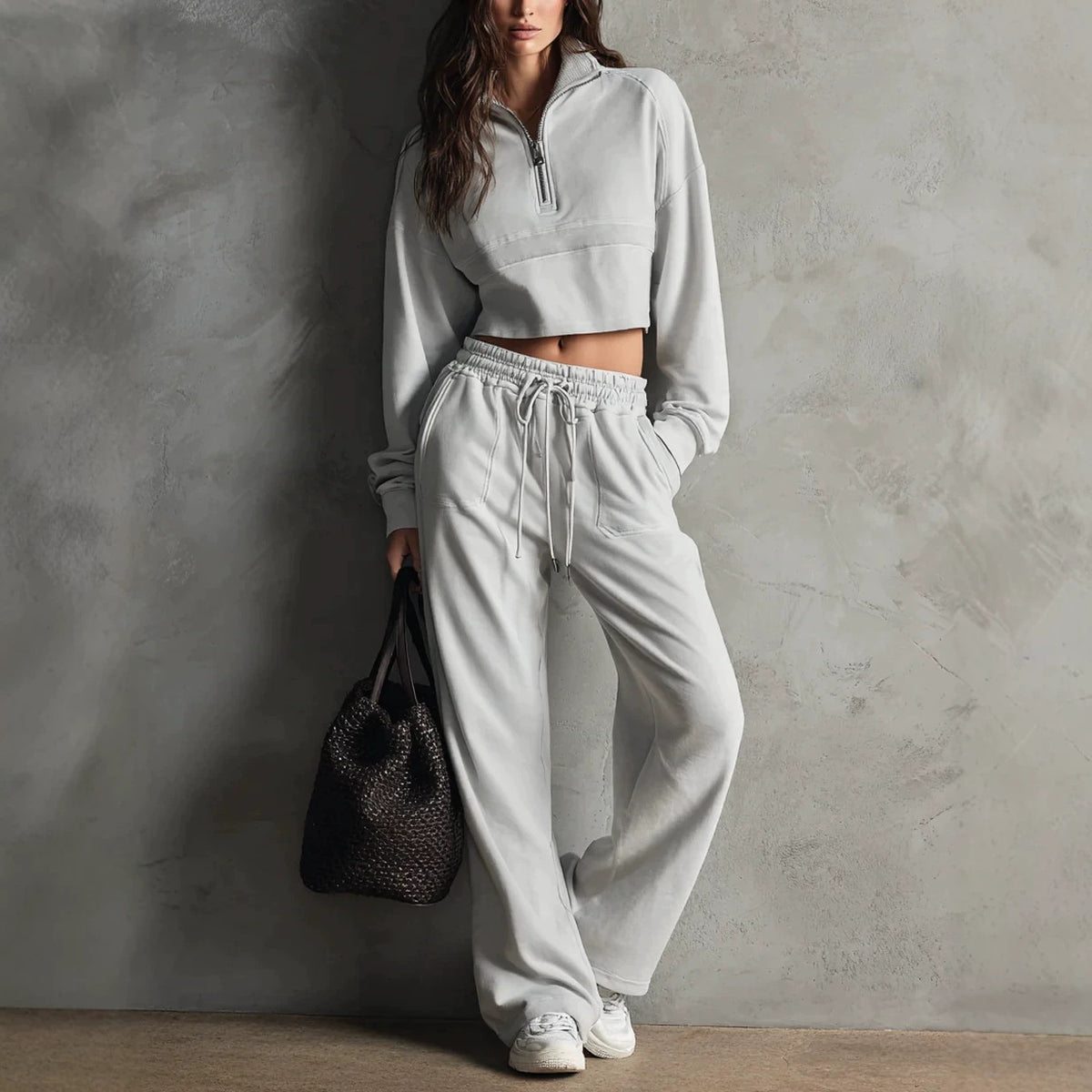 Ensemble femme 2 pièces sweat pantalon large gris - vue principale - Ma boutique & co