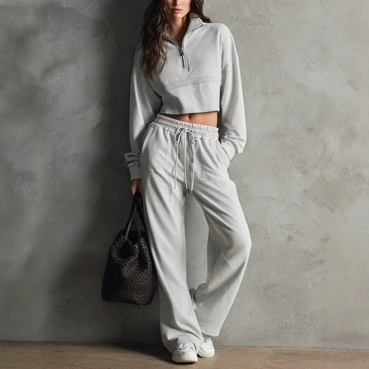 Ensemble femme 2 pièces sweat pantalon large gris - vue principale - Ma boutique & co