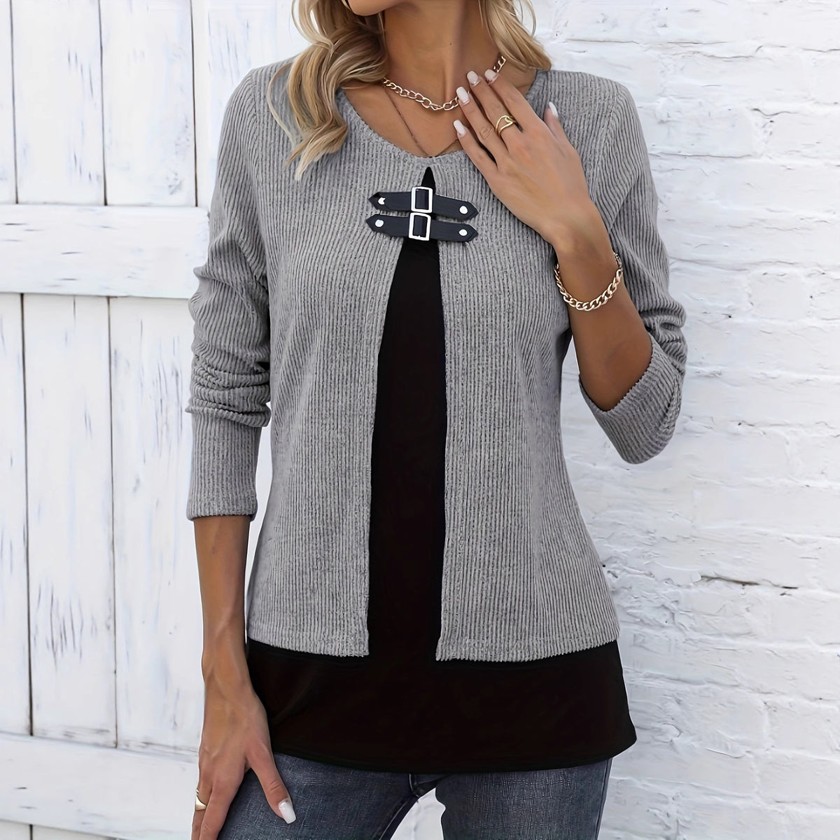 Top femme effet 2 pièces patchwork color block - vue principale - Ma boutique & co