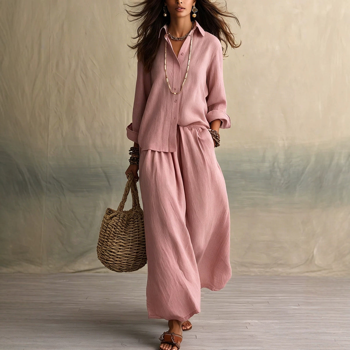 Ensemble chemise pantalon femme coupe ample casual - vue principale - Ma boutique & co