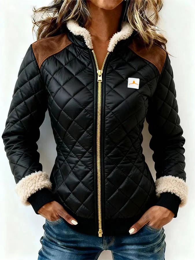 Détail col fausse fourrure doudoune femme noire